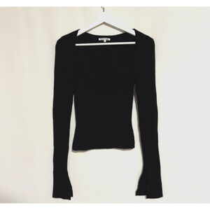 Reformation Glenna Cashmere Sweater Small Black Ribbed Stretch